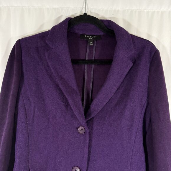 Talbots Blazer Women's 8P Solid Purple 2 Button Front Wool Blend Pockets - Picture 2 of 10
